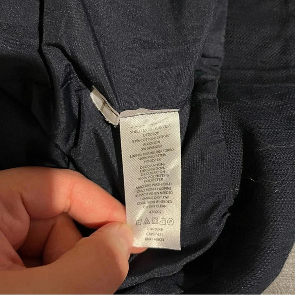 Loft Embroidered Floral Geometric Mini Skirt Size 14 Lined Navy Blue White - Picture 9 of 12